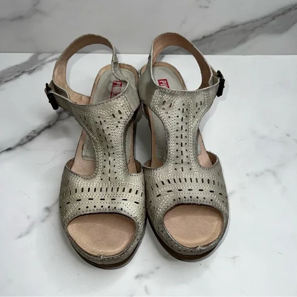PIKOLINOS Moraira Gray Leather Laser Cut T Strap Sandal Size 37 - Picture 6 of 13